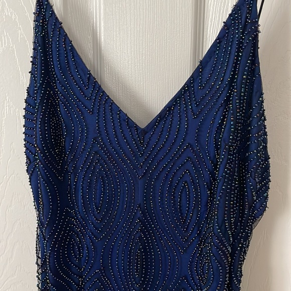 Beautiful formal beaded dress. Navy blue with a split on the front of the dress. - Picture 5 of 11